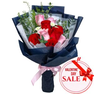 9 Pcs. Red & Pink V-Day Roses Bouquet